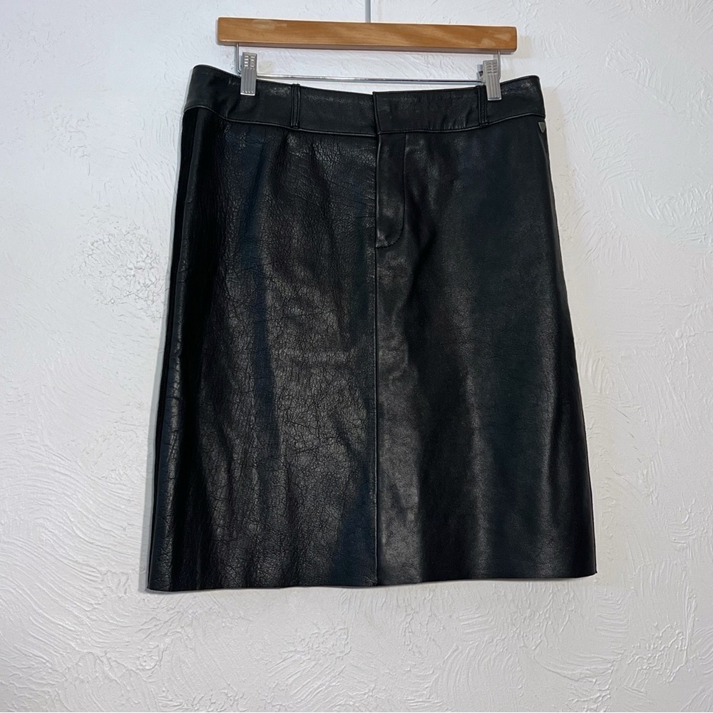 Scotch & Soda Black Buffalo Leather Midi Skirt Large